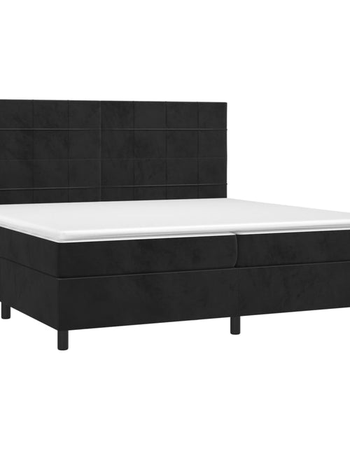 Загрузите изображение в средство просмотра галереи, Pat box spring cu saltea, negru, 200x200 cm, catifea
