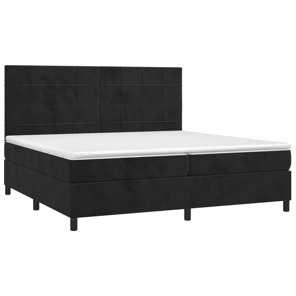 Pat box spring cu saltea, negru, 200x200 cm, catifea