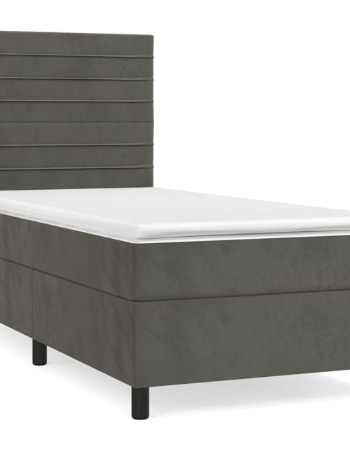 Загрузите изображение в средство просмотра галереи, Pat box spring cu saltea, gri închis, 100x200 cm, catifea
