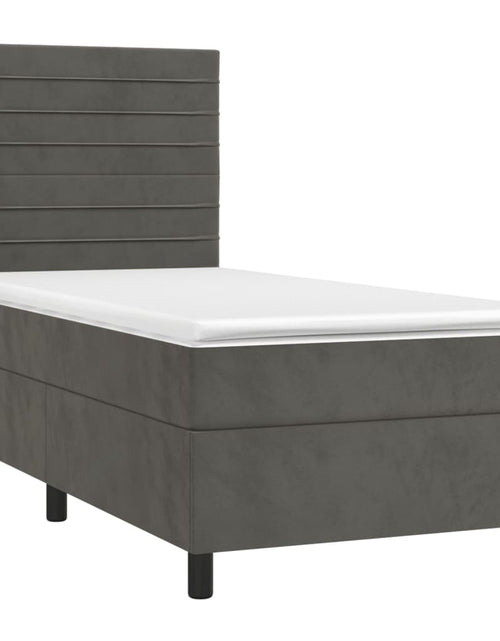 Загрузите изображение в средство просмотра галереи, Pat box spring cu saltea, gri închis, 100x200 cm, catifea
