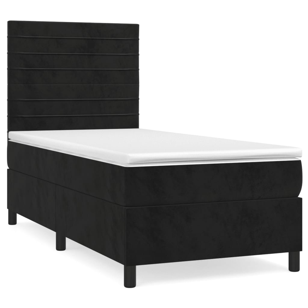 Pat box spring cu saltea, negru, 100x200 cm, catifea