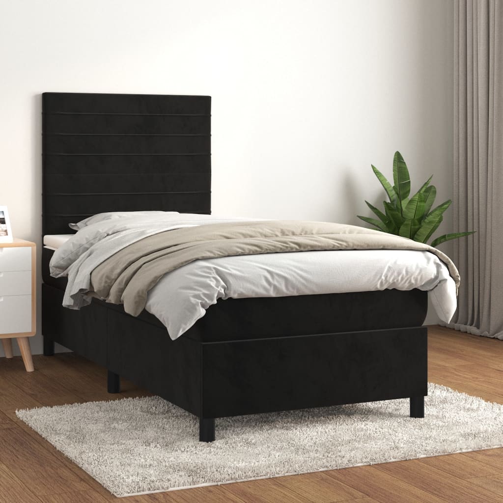 Pat box spring cu saltea, negru, 100x200 cm, catifea