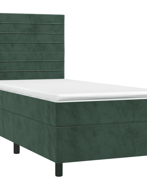 Încărcați imaginea în vizualizatorul Galerie, Pat box spring cu saltea, verde închis, 100x200 cm, catifea
