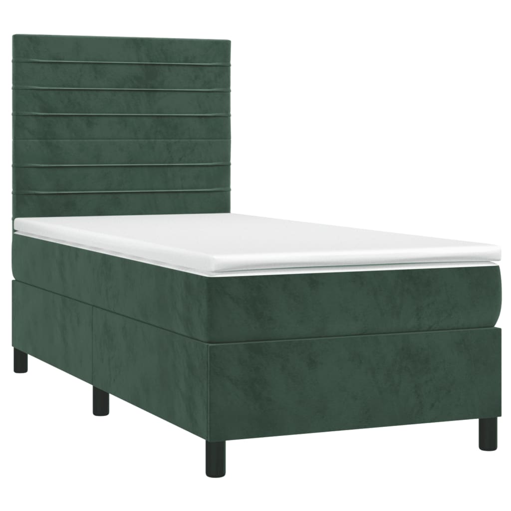 Pat box spring cu saltea, verde închis, 100x200 cm, catifea