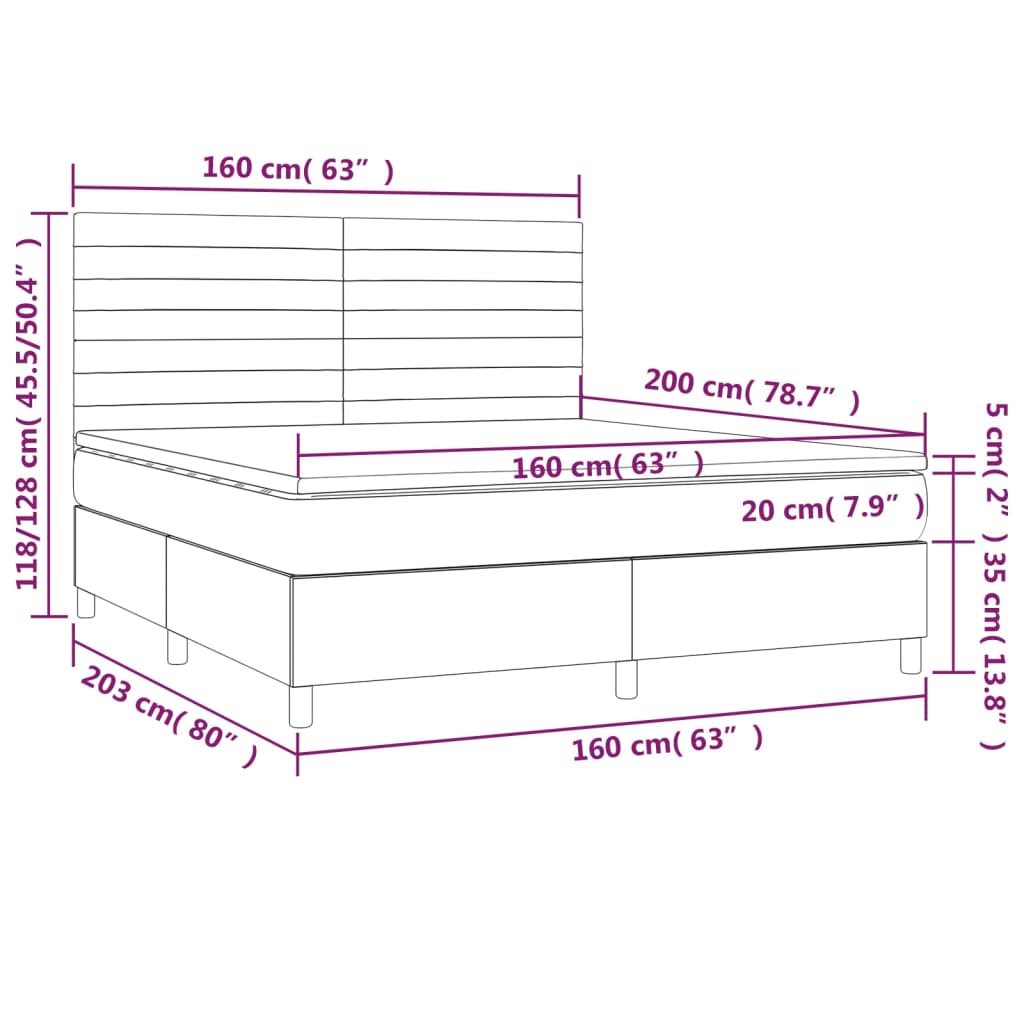 Pat box spring cu saltea, gri închis, 160x200 cm, catifea