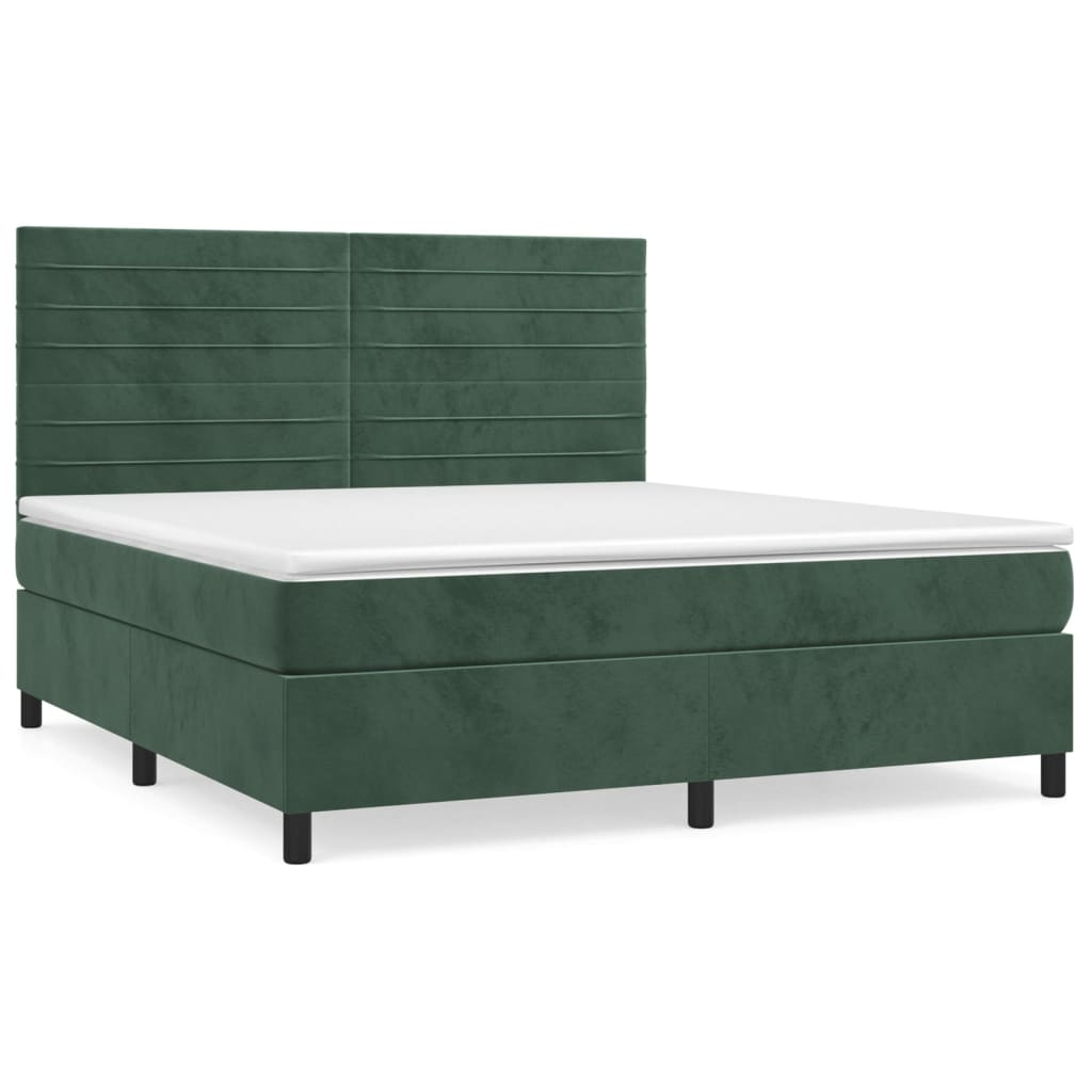 Pat box spring cu saltea, verde închis, 160x200 cm, catifea