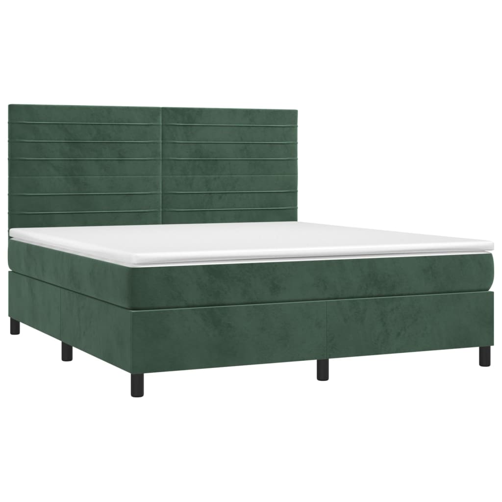 Pat box spring cu saltea, verde închis, 160x200 cm, catifea