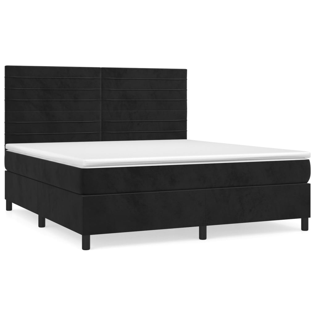 Pat box spring cu saltea, negru, 180x200 cm, catifea