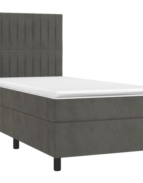 Загрузите изображение в средство просмотра галереи, Pat box spring cu saltea, gri închis, 90x200 cm, catifea
