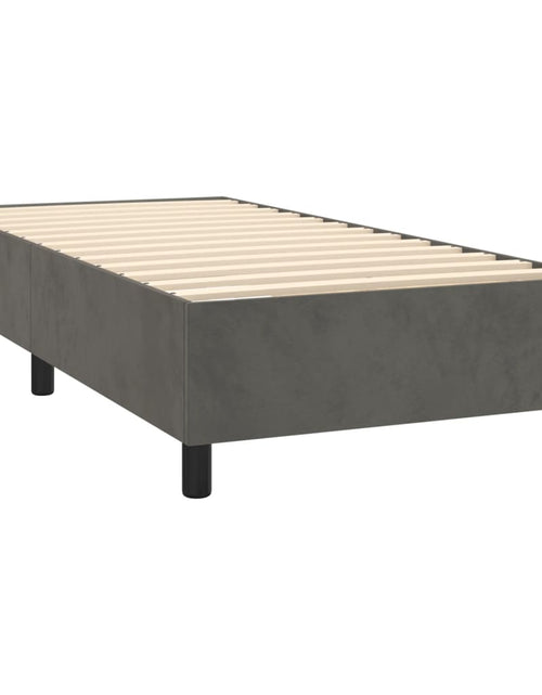 Загрузите изображение в средство просмотра галереи, Pat box spring cu saltea, gri închis, 90x200 cm, catifea
