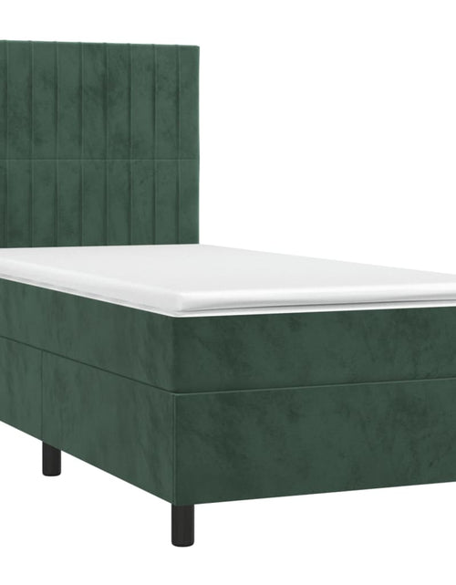 Загрузите изображение в средство просмотра галереи, Pat box spring cu saltea, verde închis, 100x200 cm, catifea
