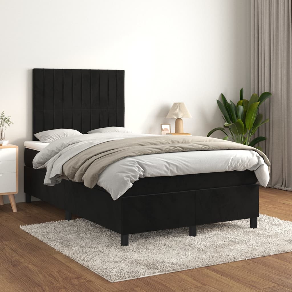 Pat box spring cu saltea, negru, 120x200 cm, catifea