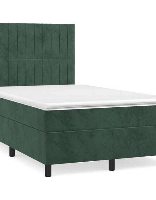 Загрузите изображение в средство просмотра галереи, Pat box spring cu saltea, verde închis, 120x200 cm, catifea
