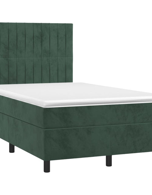 Загрузите изображение в средство просмотра галереи, Pat box spring cu saltea, verde închis, 120x200 cm, catifea
