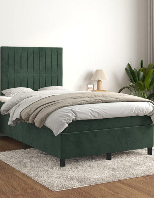 Загрузите изображение в средство просмотра галереи, Pat box spring cu saltea, verde închis, 120x200 cm, catifea
