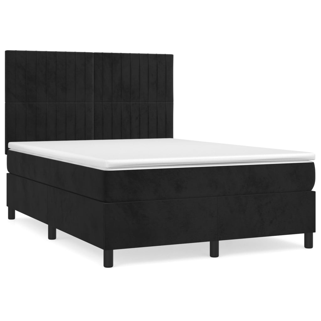 Pat box spring cu saltea, negru, 140x190 cm, catifea