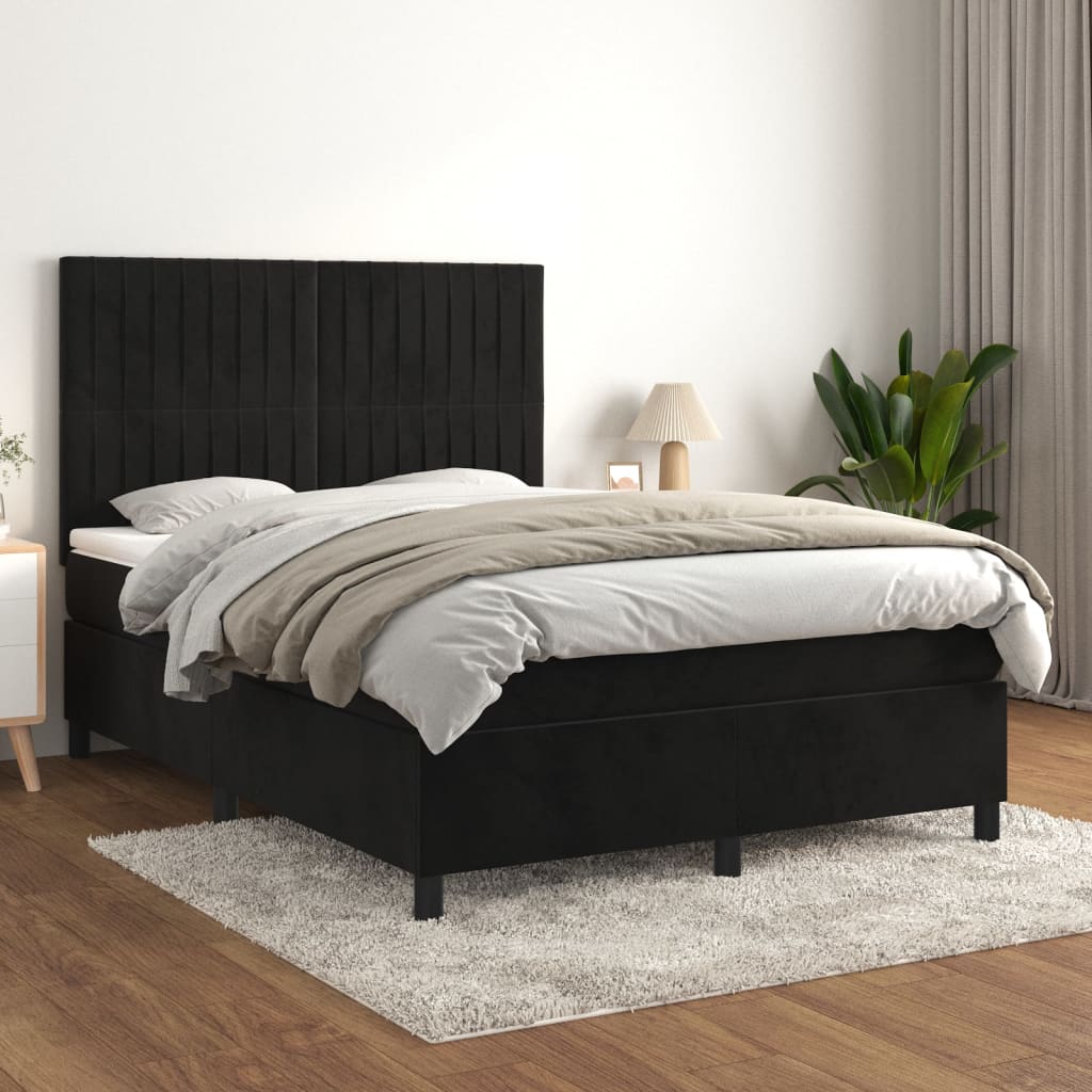 Pat box spring cu saltea, negru, 140x190 cm, catifea