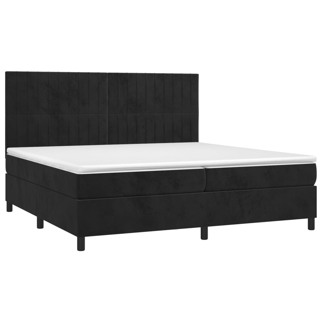 Pat box spring cu saltea, negru, 200x200 cm, catifea