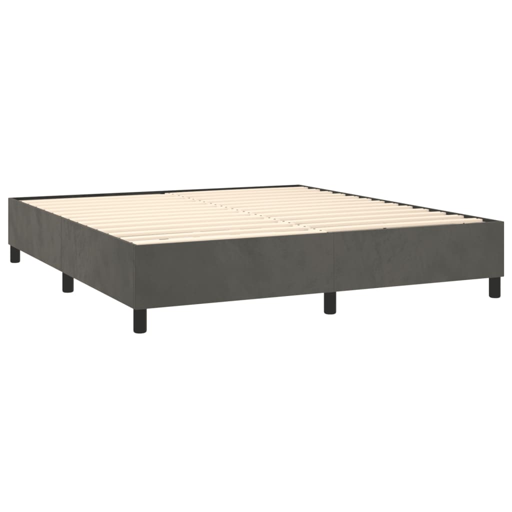 Pat box spring cu saltea, gri închis, 160x200 cm, catifea