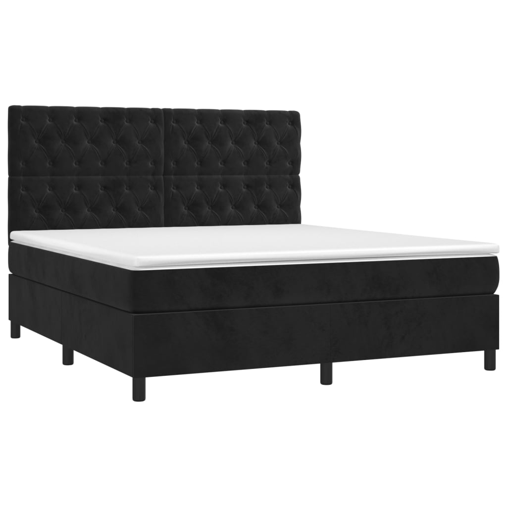 Pat box spring cu saltea, negru, 160x200 cm, catifea