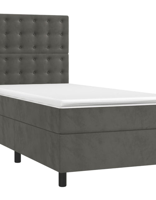 Загрузите изображение в средство просмотра галереи, Pat box spring cu saltea, gri închis, 90x190 cm, catifea
