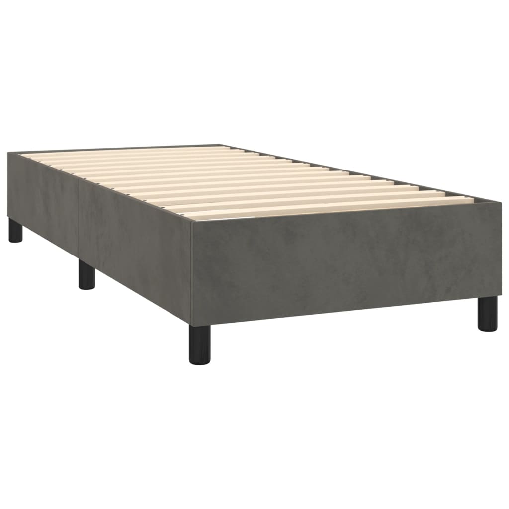 Pat box spring cu saltea, gri închis, 90x190 cm, catifea