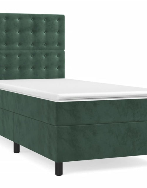 Загрузите изображение в средство просмотра галереи, Pat box spring cu saltea, verde închis, 100x200 cm, catifea
