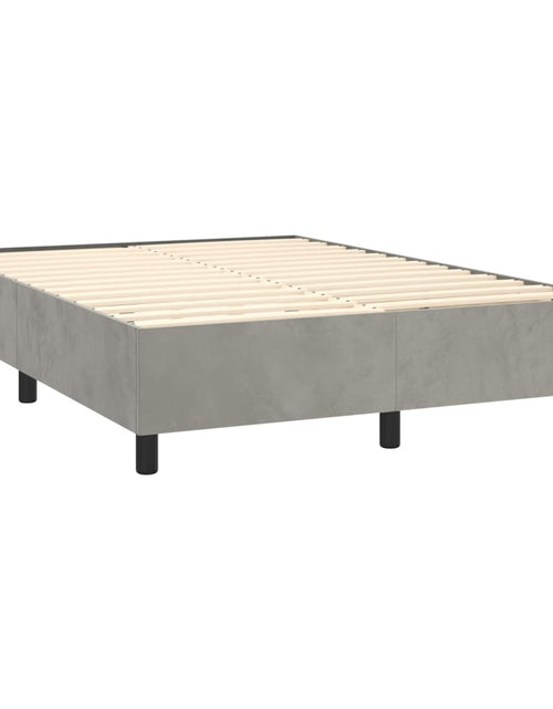 Загрузите изображение в средство просмотра галереи, Pat box spring cu saltea, gri deschis, 140x200 cm, catifea
