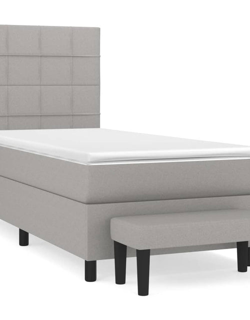 Загрузите изображение в средство просмотра галереи, Pat box spring cu saltea, gri deschis, 90x190 cm, textil
