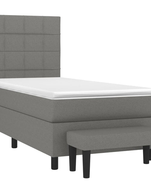 Загрузите изображение в средство просмотра галереи, Pat box spring cu saltea, gri închis, 100x200 cm, textil
