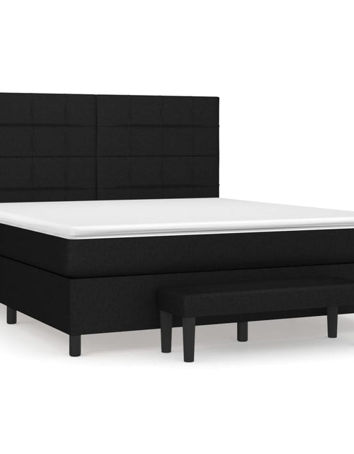 Загрузите изображение в средство просмотра галереи, Pat box spring cu saltea, negru, 180x200 cm, catifea
