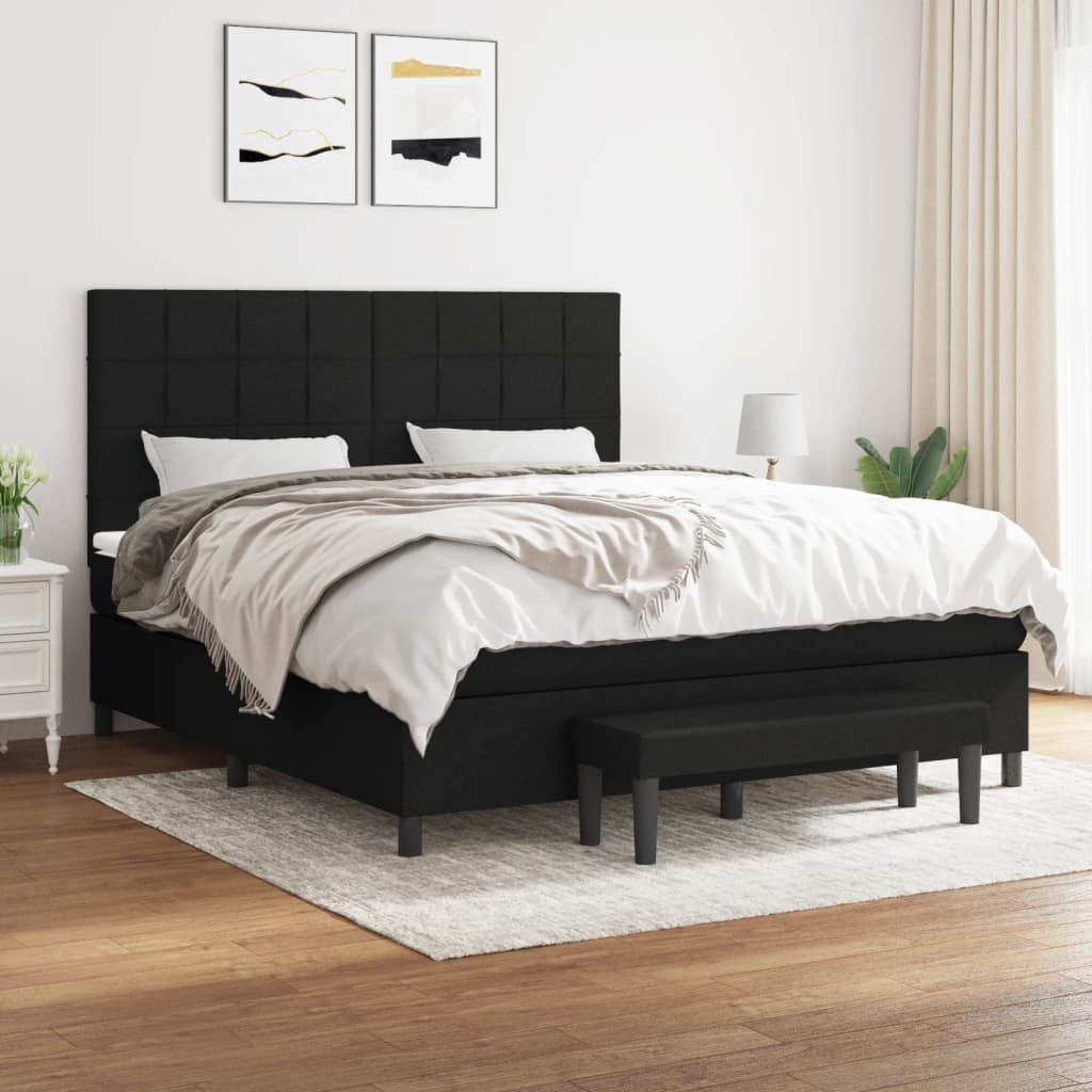 Pat box spring cu saltea, negru, 180x200 cm, catifea