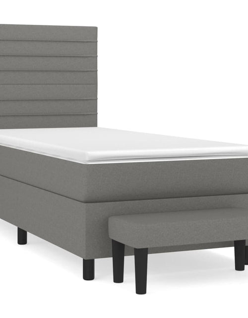 Загрузите изображение в средство просмотра галереи, Pat box spring cu saltea, gri închis, 100x200 cm, textil
