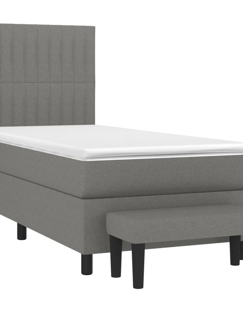 Загрузите изображение в средство просмотра галереи, Pat box spring cu saltea, gri închis, 100x200 cm, textil
