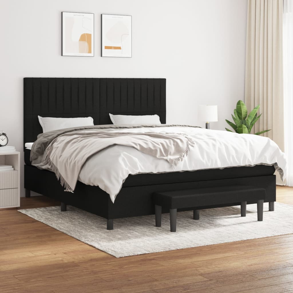 Pat box spring cu saltea, negru, 180x200 cm, catifea