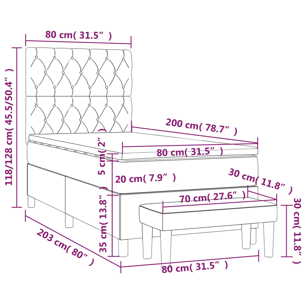 Pat box spring cu saltea, maro închis, 80x200 cm, textil