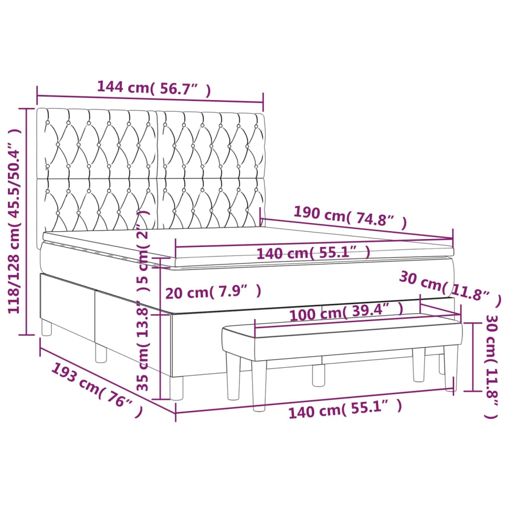 Pat box spring cu saltea, maro închis, 140x200 cm, textil