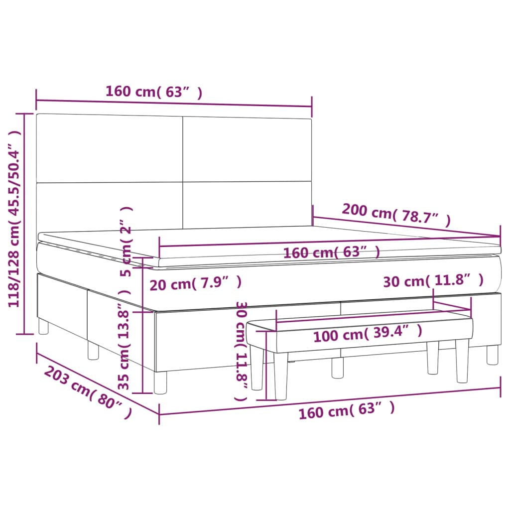 Pat continental cu saltea, gri închis, 160x200 cm, țesătură