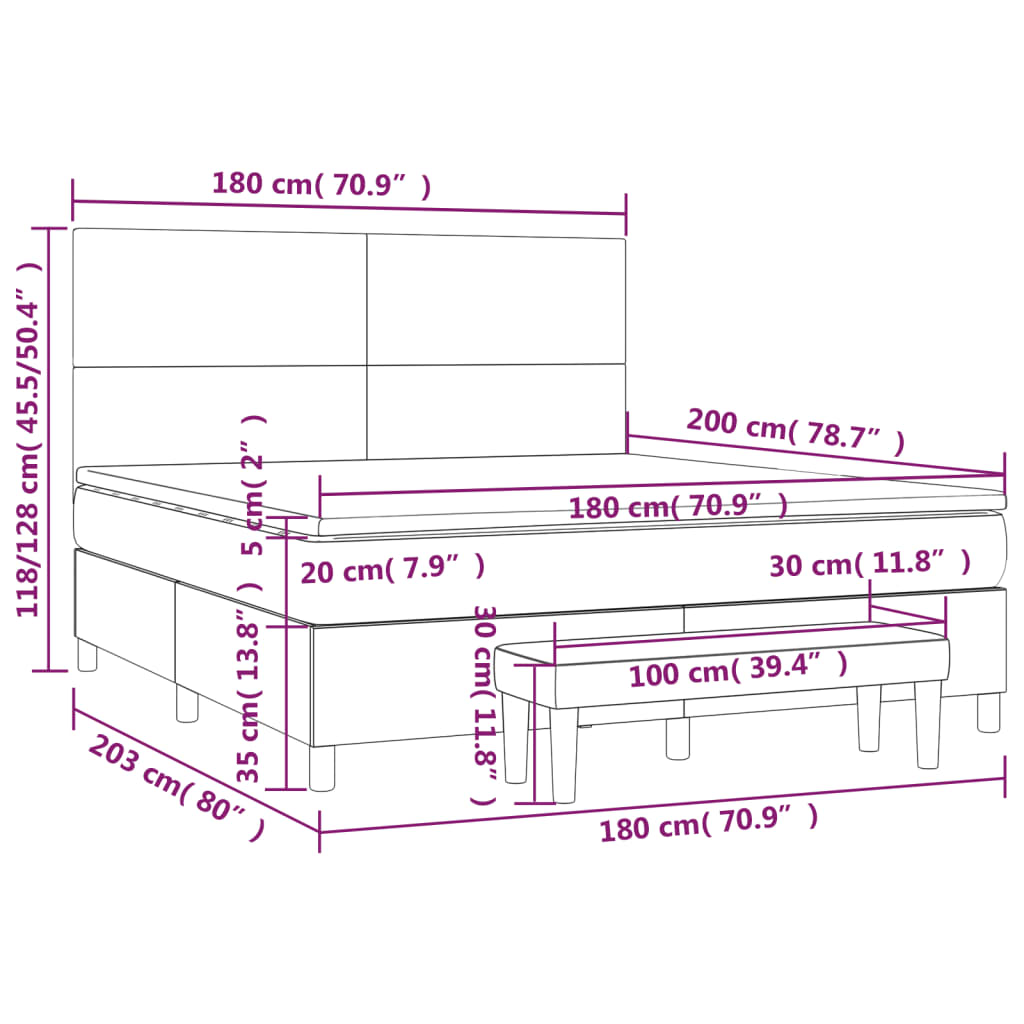 Pat box spring cu saltea, negru, 180x200 cm, catifea