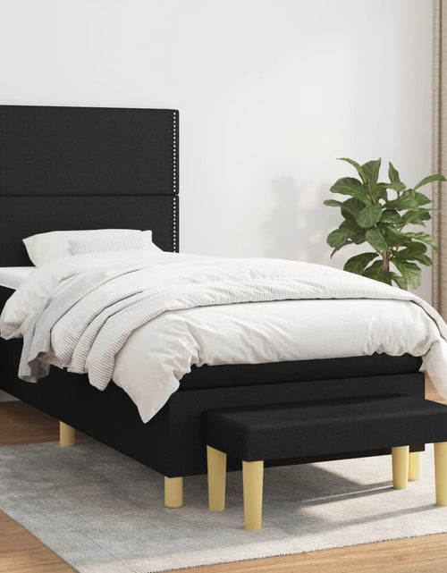 Încărcați imaginea în vizualizatorul Galerie, Pat box spring cu saltea, negru, 90x190 cm, textil
