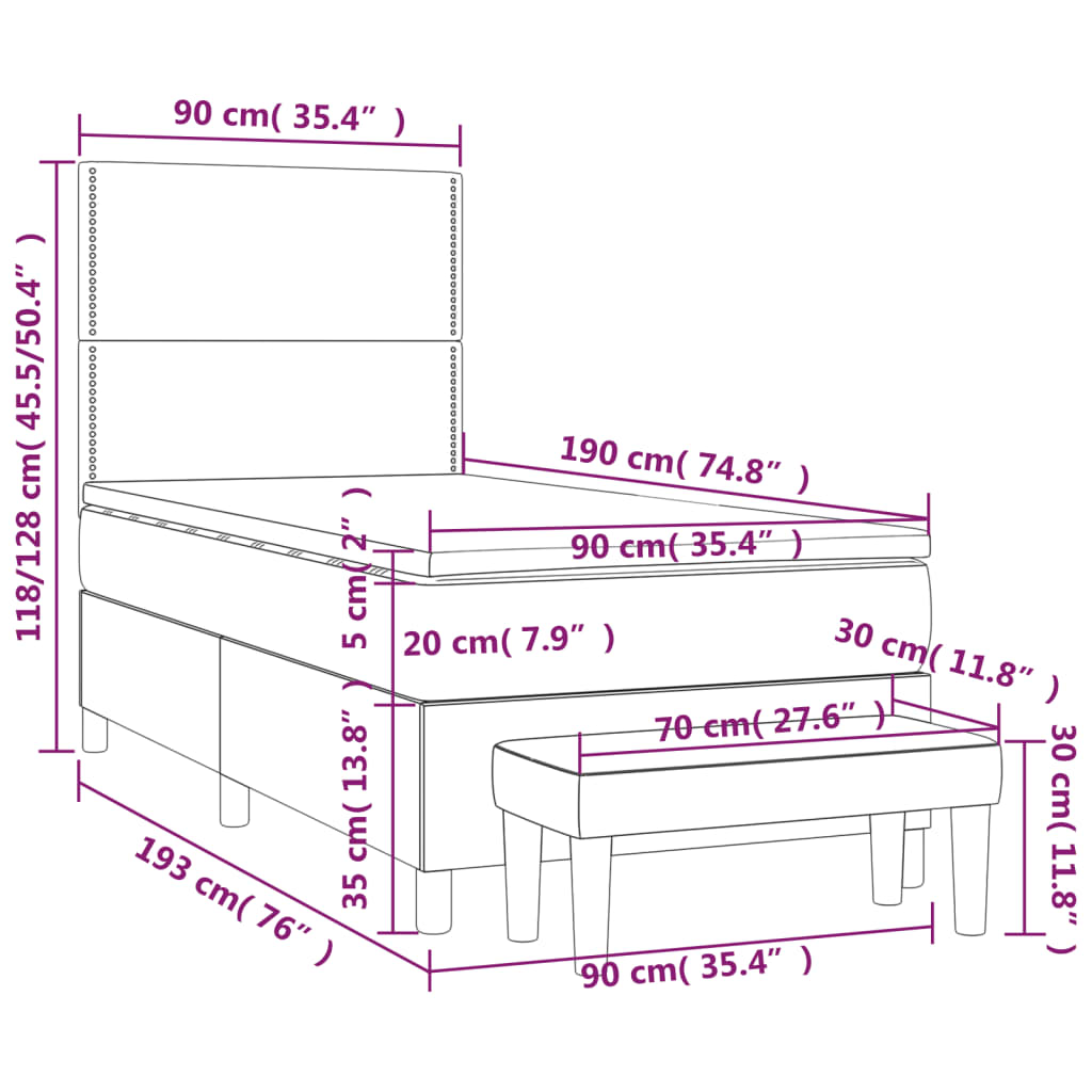 Pat box spring cu saltea, albastru, 90x190 cm, textil