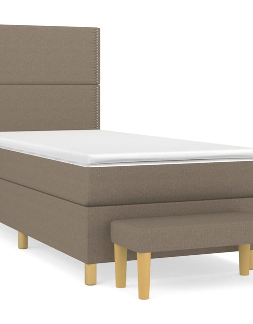 Загрузите изображение в средство просмотра галереи, Pat box spring cu saltea, gri taupe, 90x200 cm, textil
