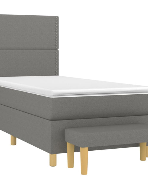 Загрузите изображение в средство просмотра галереи, Pat box spring cu saltea, gri închis, 100x200 cm, textil
