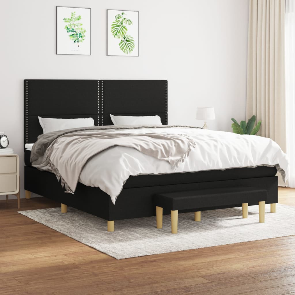 Pat box spring cu saltea, negru, 180x200 cm, catifea