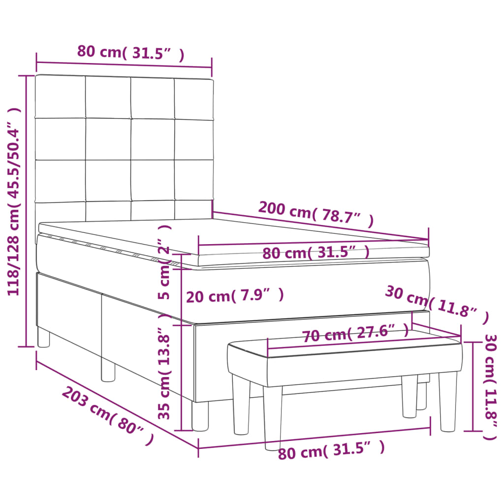 Pat box spring cu saltea, negru, 80x200 cm, textil