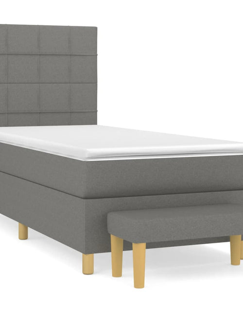 Загрузите изображение в средство просмотра галереи, Pat box spring cu saltea, gri închis, 100x200 cm, textil
