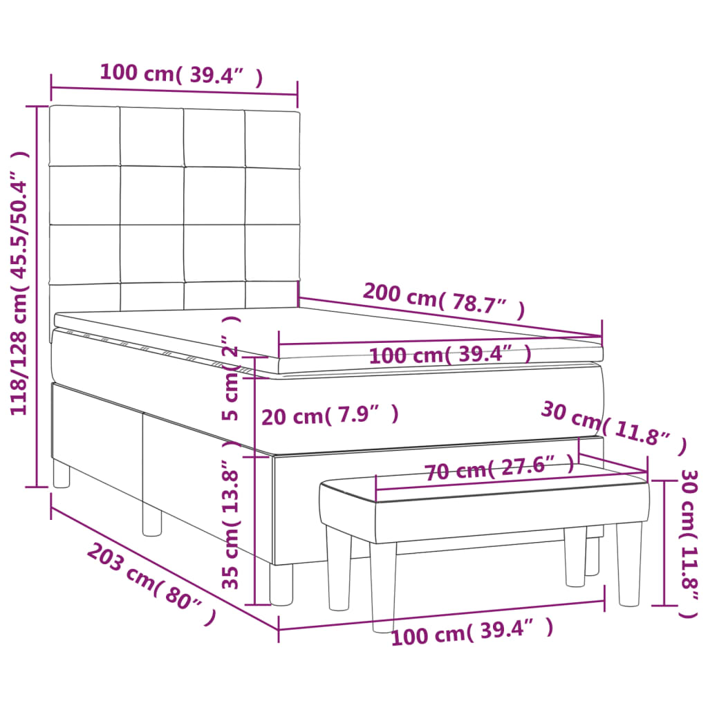 Pat box spring cu saltea, albastru, 100x200 cm, textil