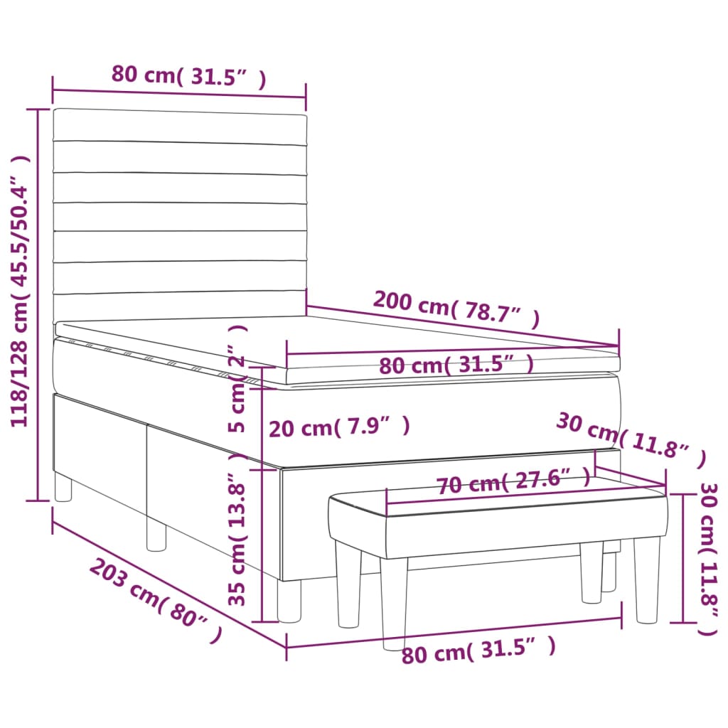 Pat box spring cu saltea, gri închis, 80x200 cm, textil