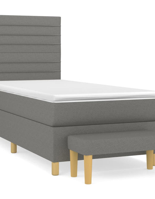 Загрузите изображение в средство просмотра галереи, Pat box spring cu saltea, gri închis, 100x200 cm, textil
