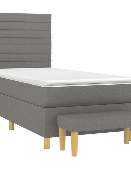 Загрузите изображение в средство просмотра галереи, Pat box spring cu saltea, gri închis, 100x200 cm, textil
